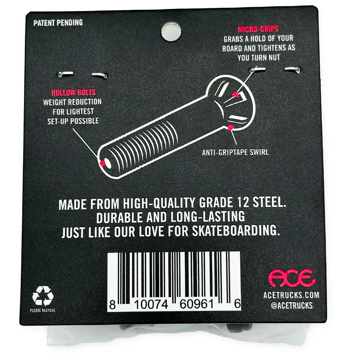Ace AF1 Hollow Bolts W/ Grippers Allen Hardware - 1" - Image 2