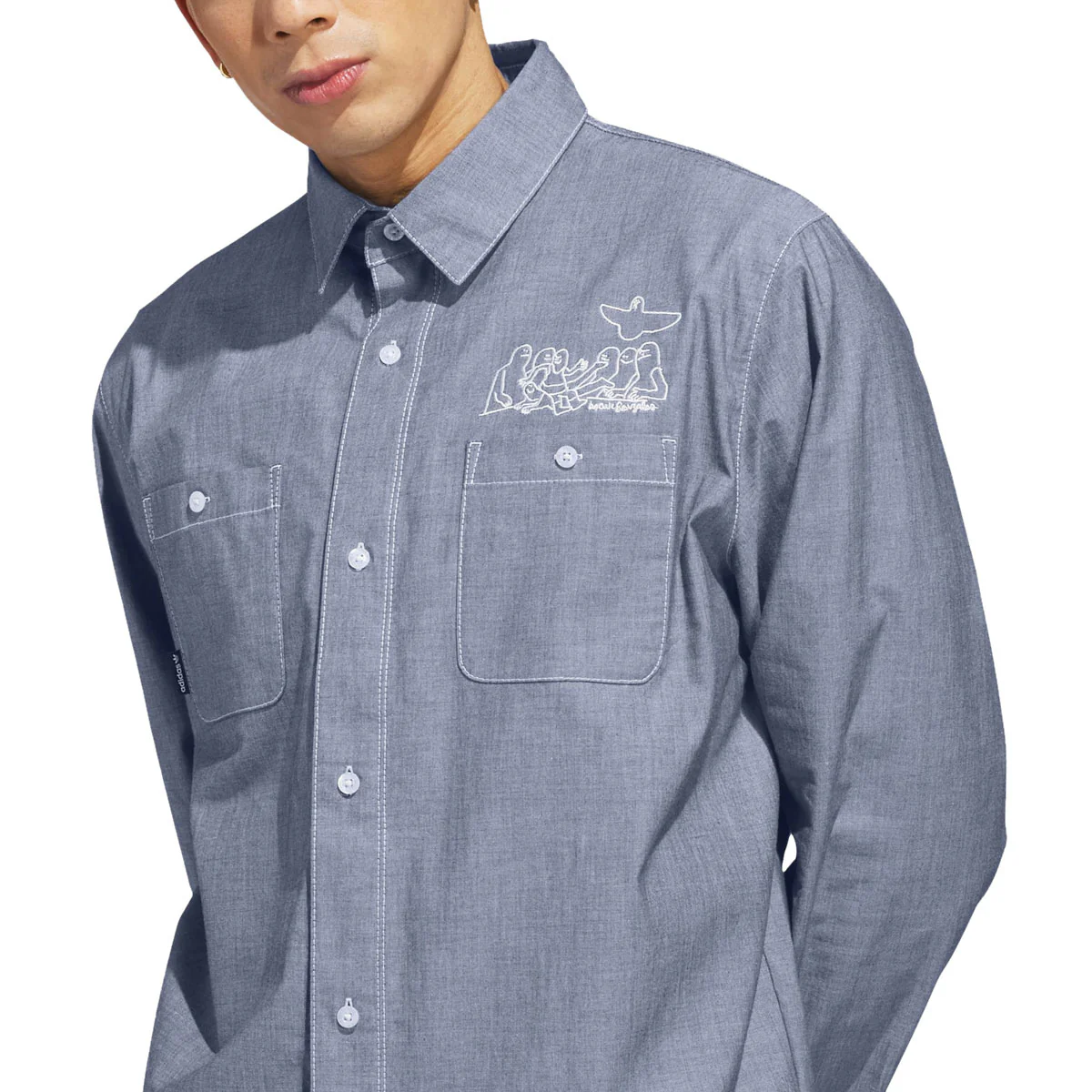 Adidas Gonz Long Sleeve Shirt - Aurora Ivy/White - Image 3