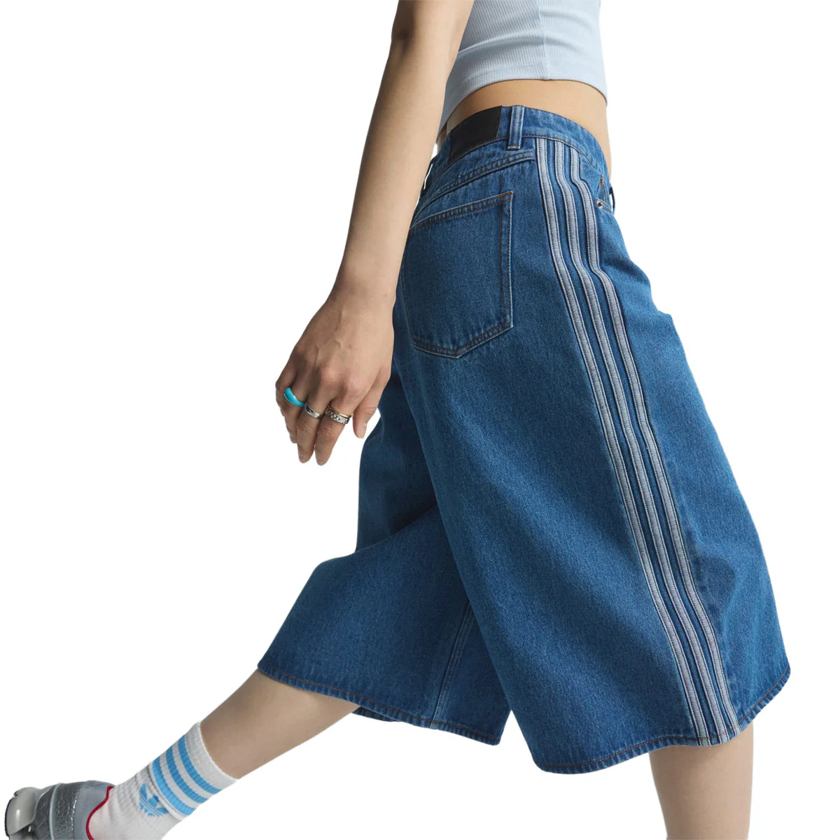 Adidas Womens Firebird Denim Jort Shorts - Medium Vintage Denim - Image 4