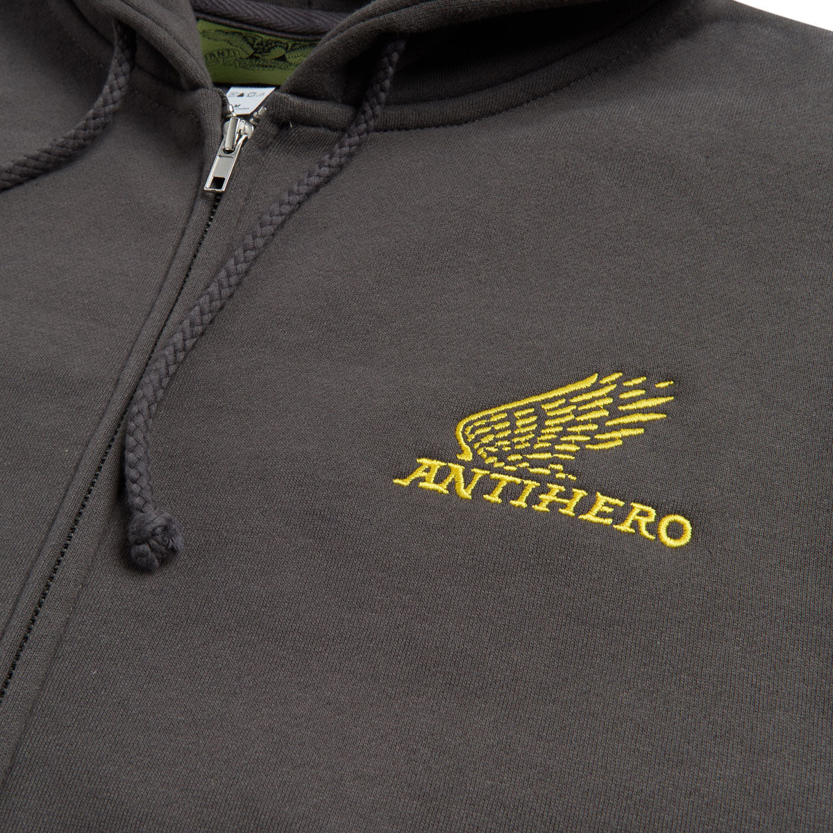 Anti-Hero Motorized Emb Zip Hoodie - Charcoal/Yellow - Image 2