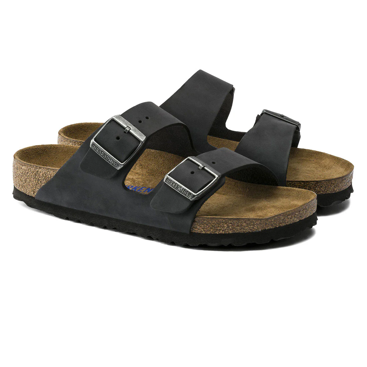 Birkenstock Womens Arizona Soft Footbed Sandals - Black Oilded Leather - Image 2