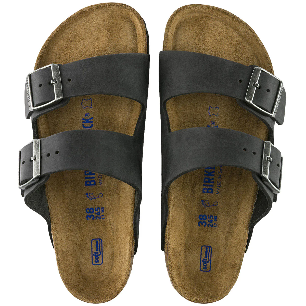 Birkenstock Womens Arizona Soft Footbed Sandals - Black Oilded Leather - Image 3