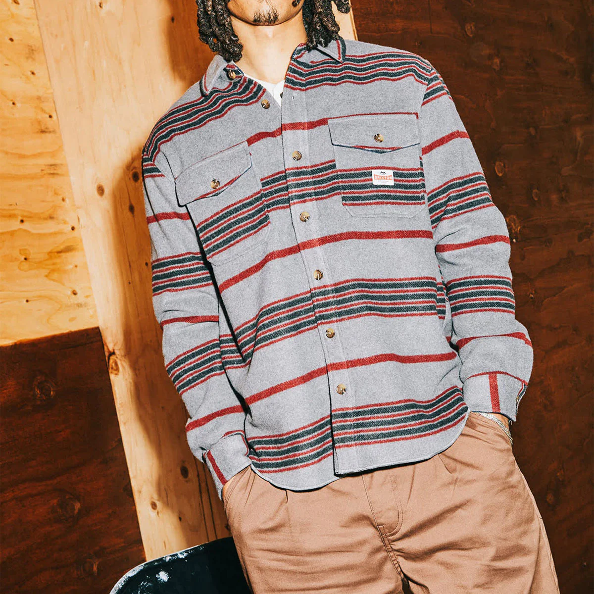 Brixton Altered Threads Long Sleeve Over Shirt - Multi Blanket Stripe - Image 6
