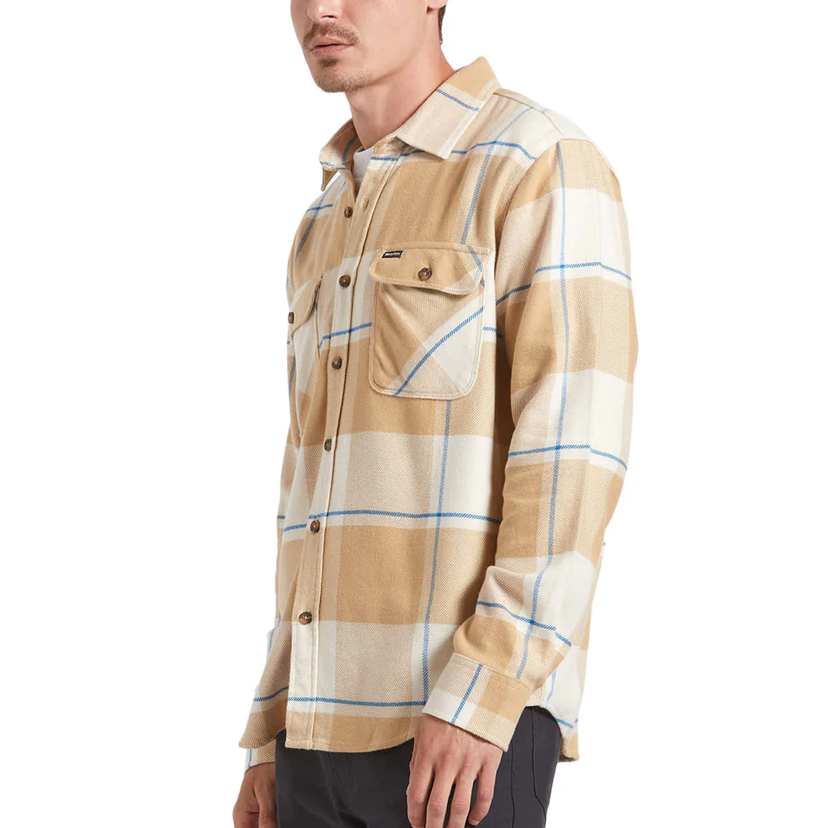 Brixton Bowery Long Sleeve Shirt - Whitecap/Sand/Cyber Blue - Image 3