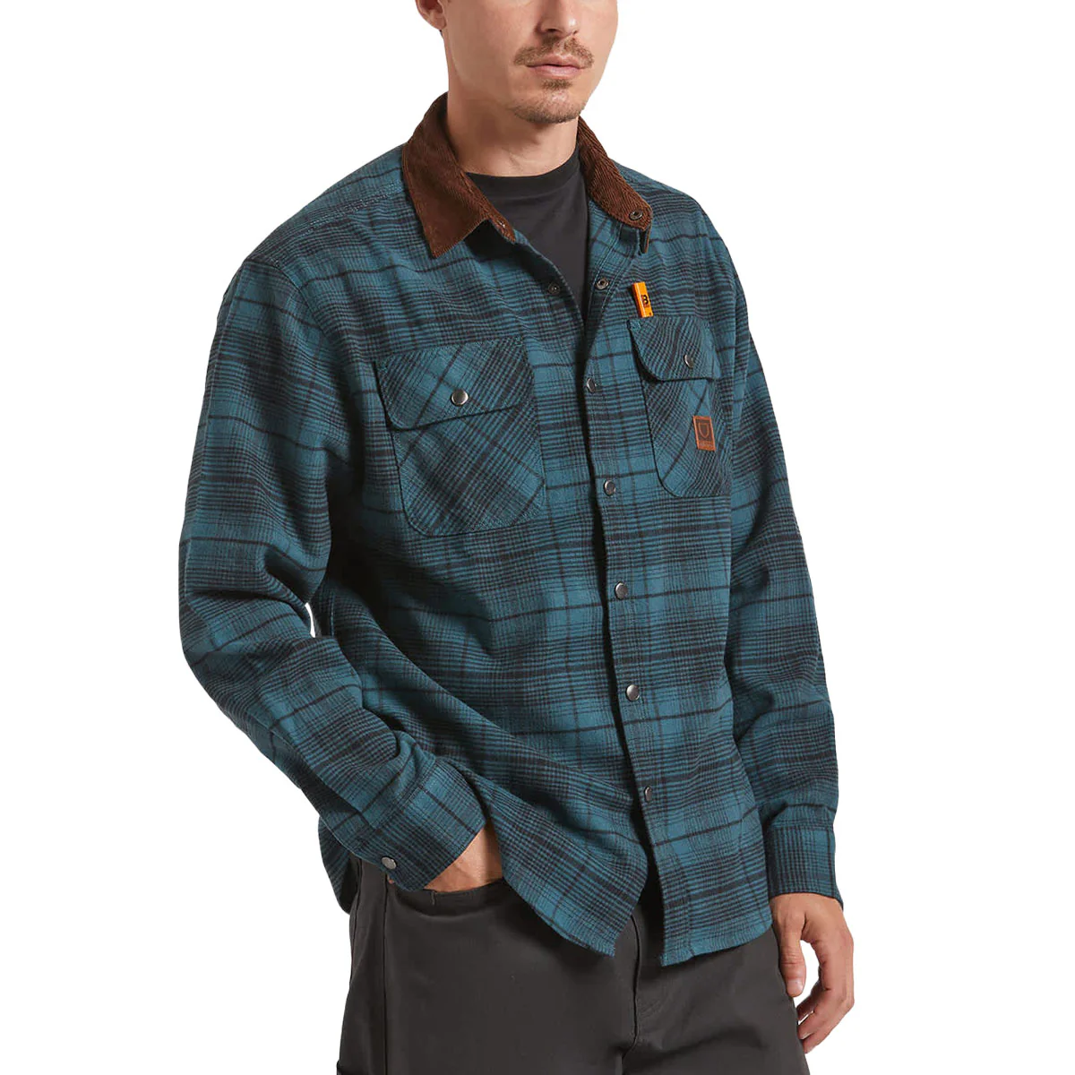 Brixton Builders Bowery Perf Flannel Shirt - Night Sage/Black - Image 2