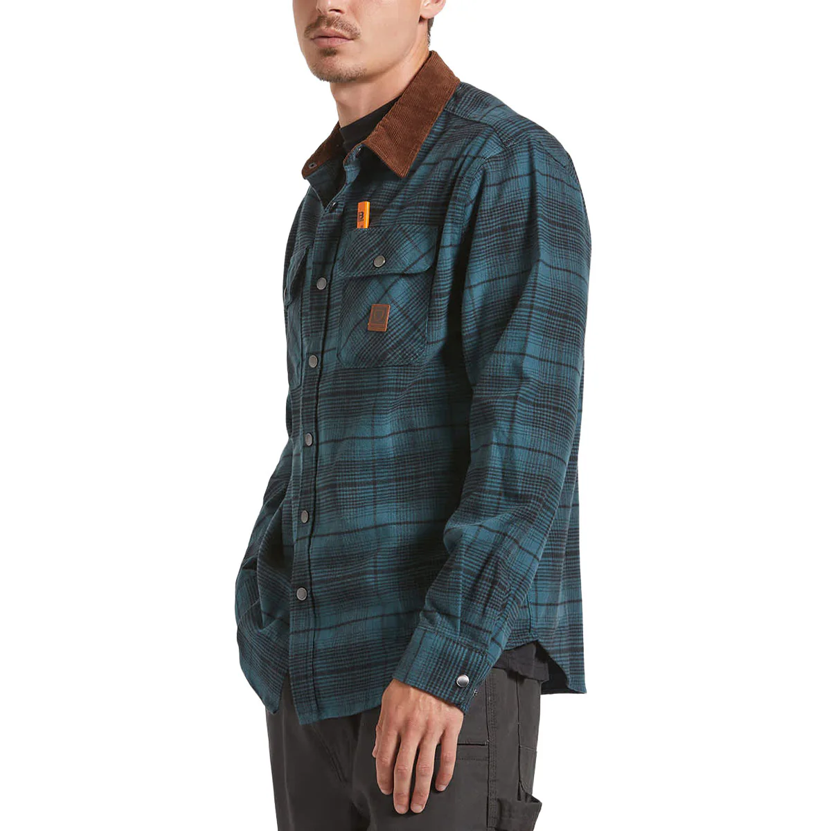Brixton Builders Bowery Perf Flannel Shirt - Night Sage/Black - Image 4