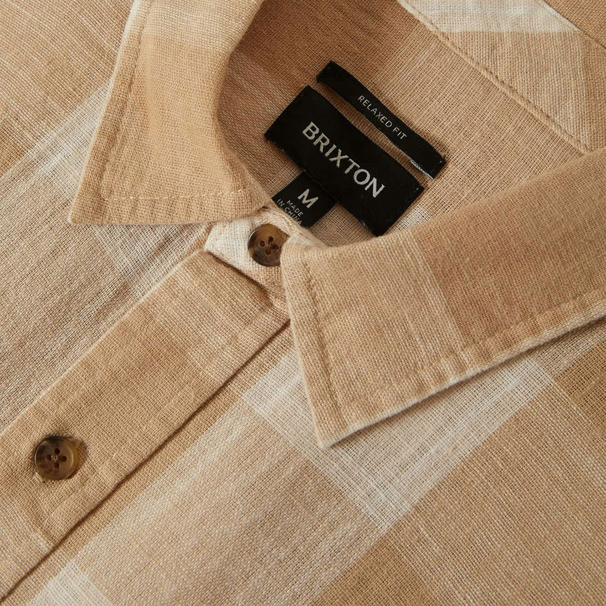 Brixton Cru Linen Blend Shirt - Off White/Sand - Image 4