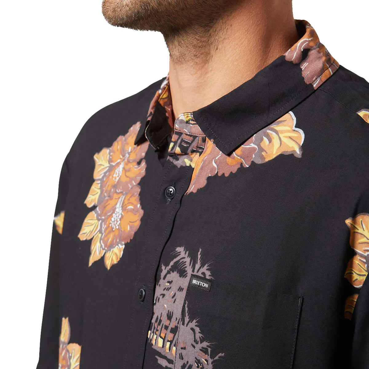 Brixton Cru Print Shirt - Washed Black/Charcoal Floral - Image 6