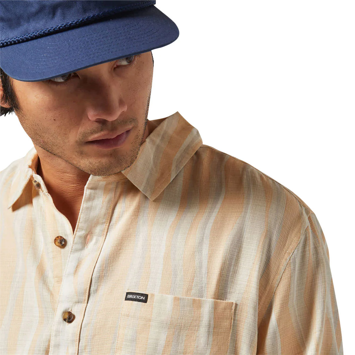 Brixton Cru Slub Shirt - Hazelnut/Painterly Stripe - Image 4