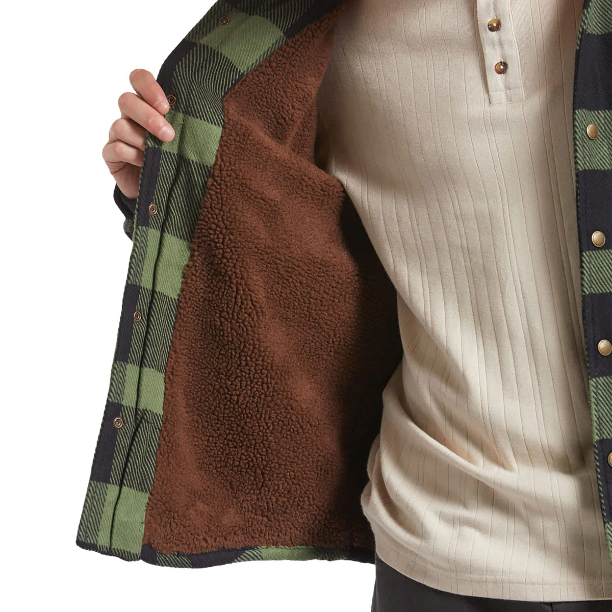 Brixton Durham Lined Jacket - Black/Wild Green Flannel - Image 3