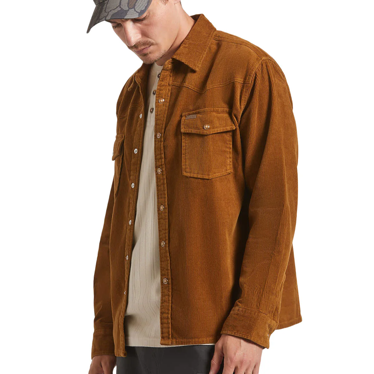 Brixton New West Relaxed Long Sleeve Over Shirt - Washed Copper Corduroy