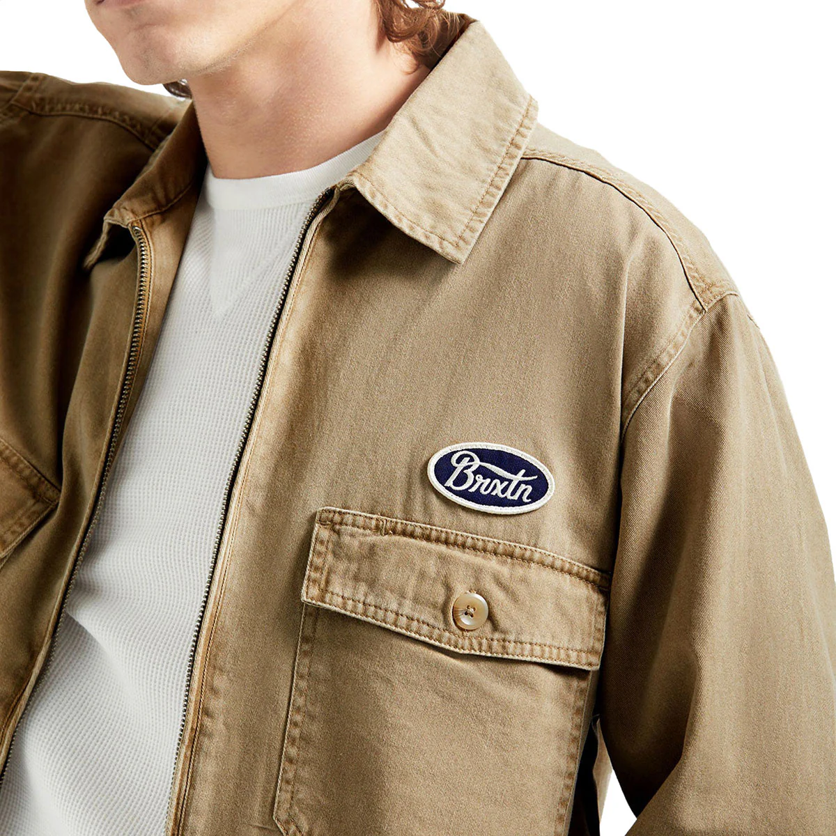Brixton Trademark Lightweight Garage Jacket - Washed Khaki - Image 4