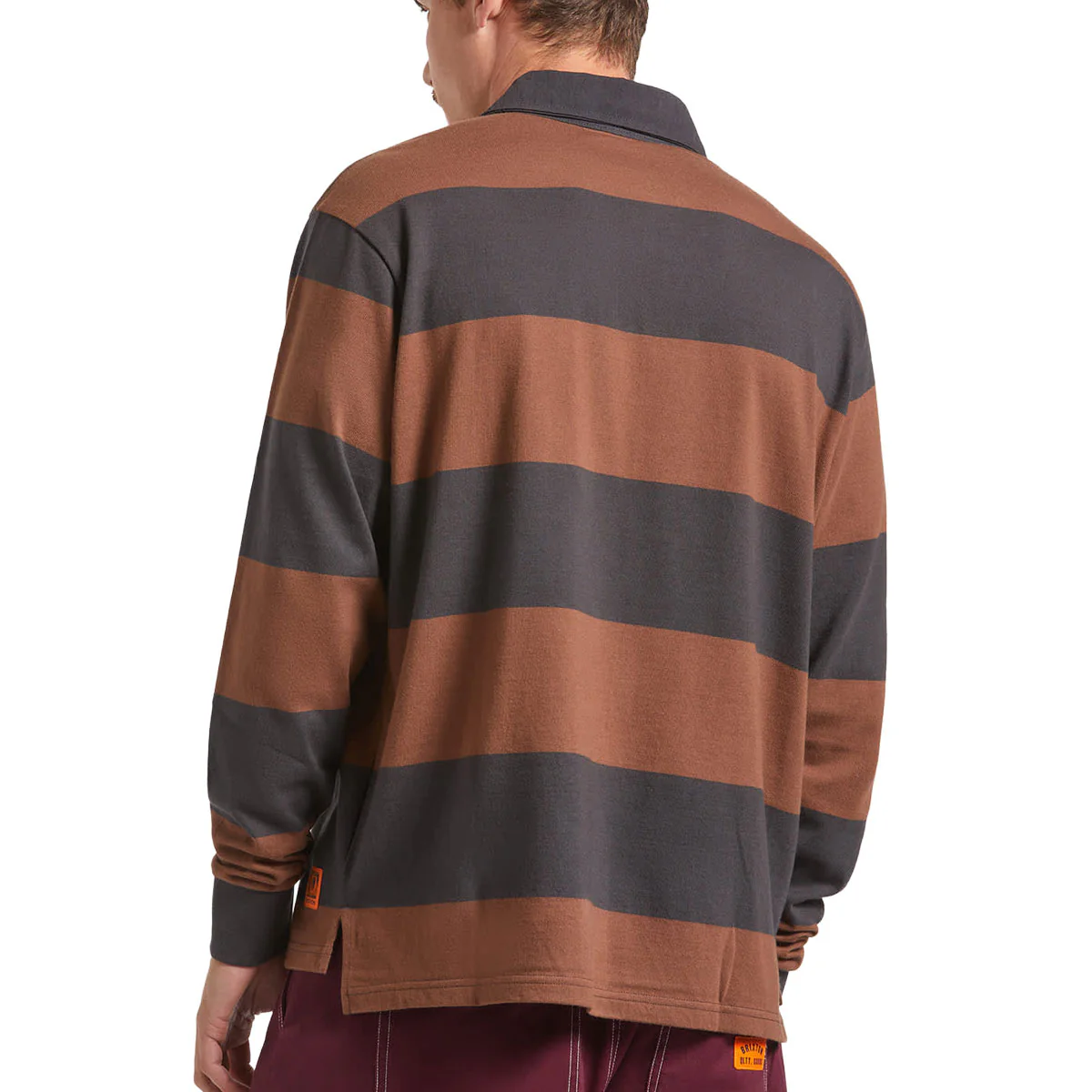 Brixton Union Heavyweight Rugby Polo Shirt - Washed Black/Pinecown Brown - Image 2