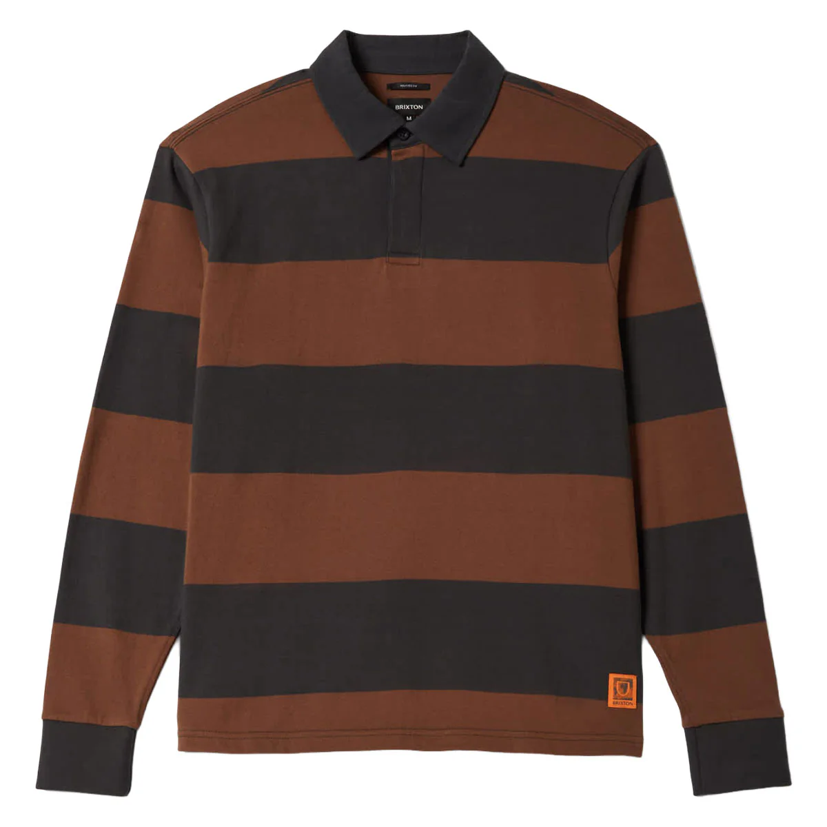 Brixton Union Heavyweight Rugby Polo Shirt - Washed Black/Pinecown Brown - Image 3
