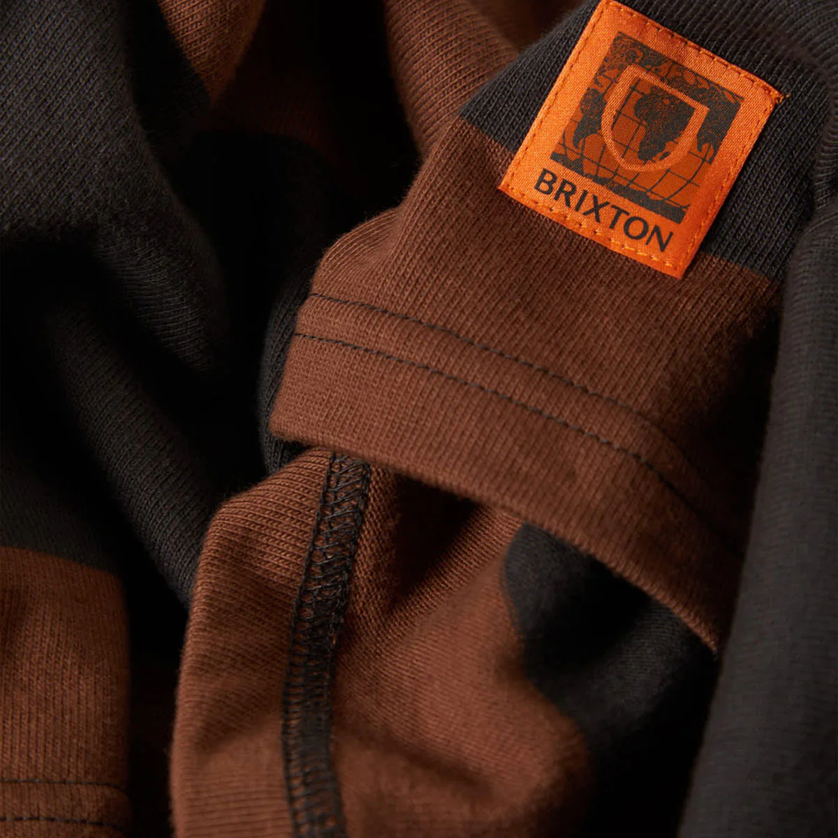 Brixton Union Heavyweight Rugby Polo Shirt - Washed Black/Pinecown Brown - Image 4