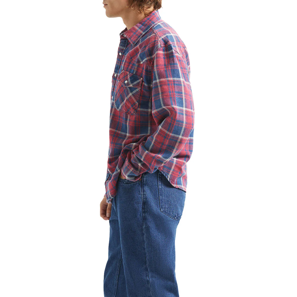 Brixton Waylon Lightweight Long Sleeve Over Shirt - Denim Plaid - Image 3