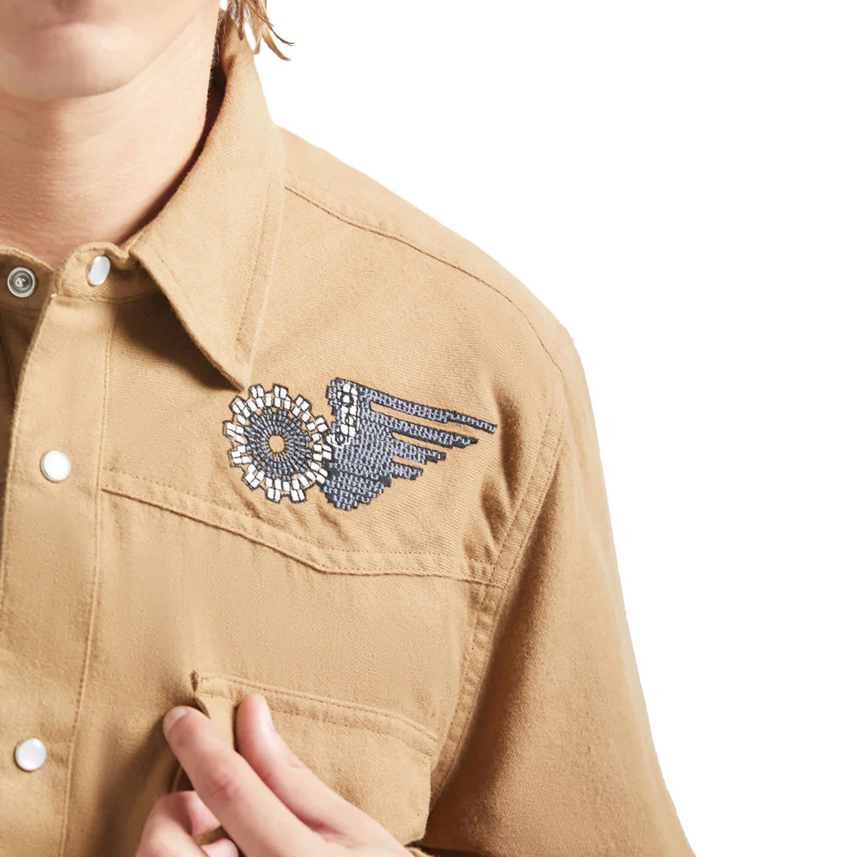 Brixton Waylon Lightweight Long Sleeve Over Shirt - Khaki - Image 4