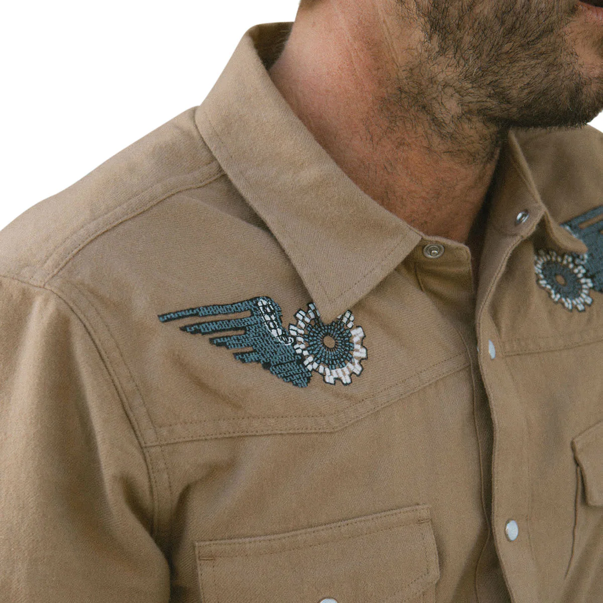 Brixton Waylon Lightweight Long Sleeve Over Shirt - Khaki - Image 5