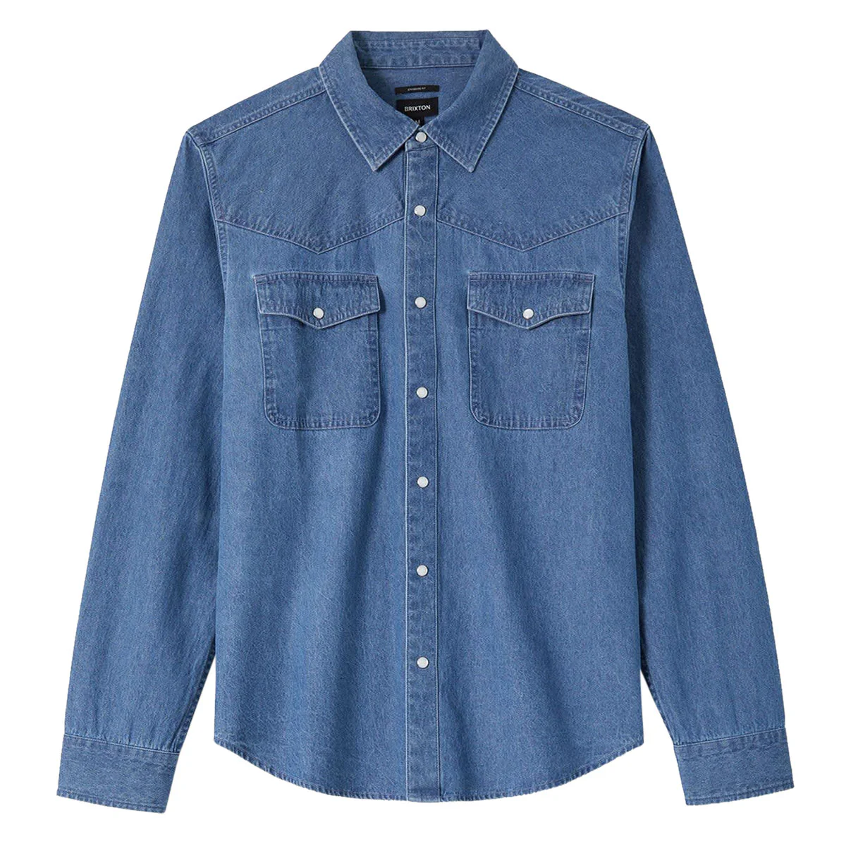 Brixton Waylon Lightweight Long Sleeve Over Shirt - Med Wash Chambrey - Image 5