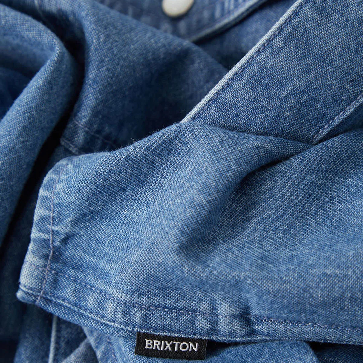 Brixton Waylon Lightweight Long Sleeve Over Shirt - Med Wash Chambrey - Image 6