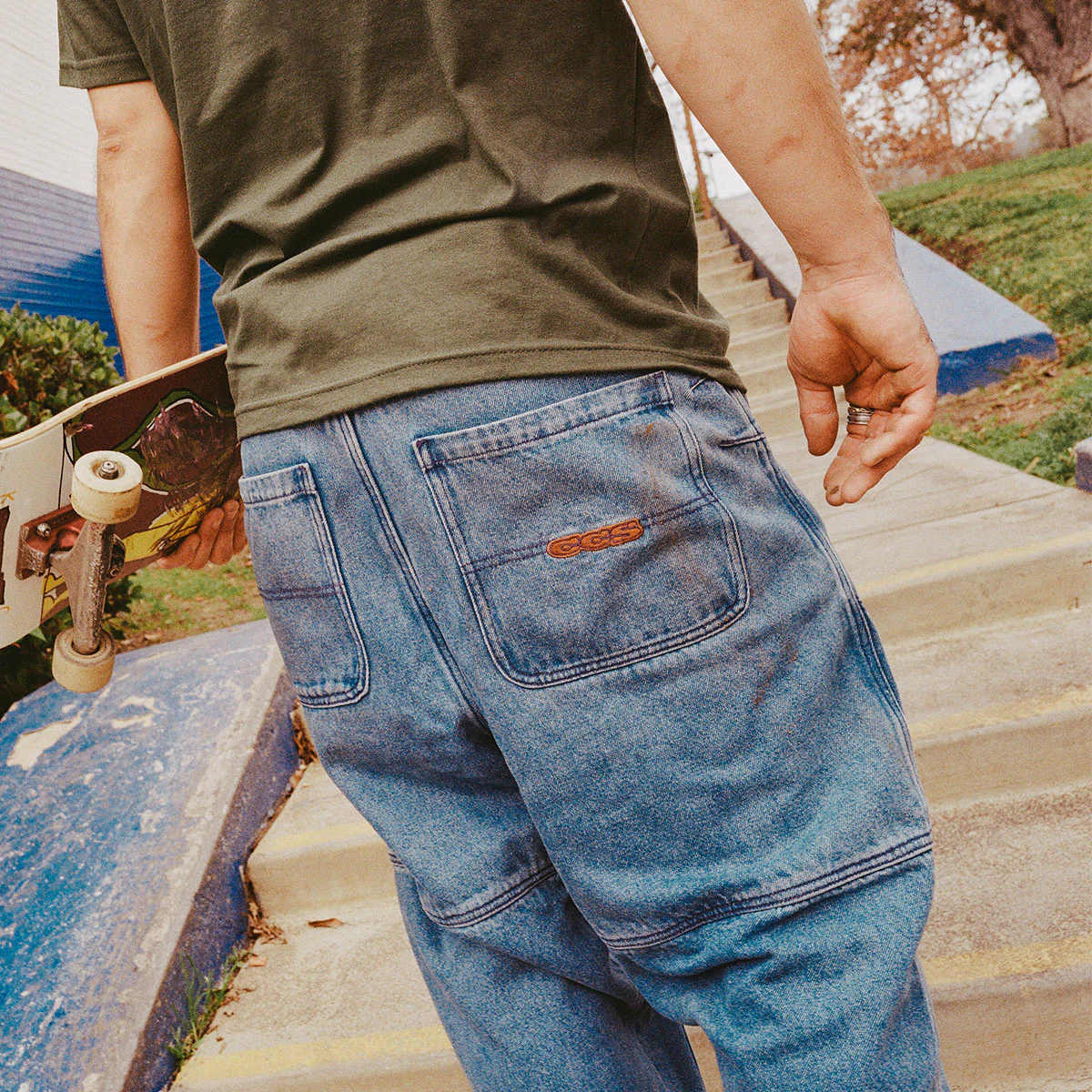 CCS 4x4 Reinforced Baggy Taper Denim Jeans - Medium Wash - Image 9