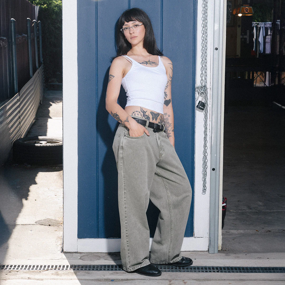 CCS Baggy Straight Denim Jeans - Faded Olive - Image 10
