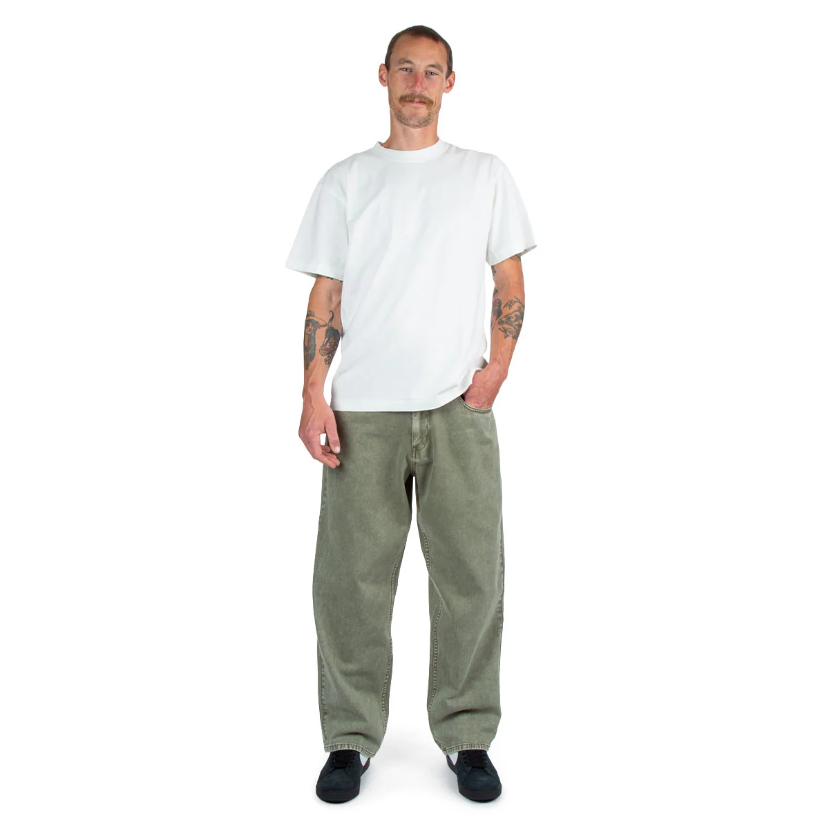 CCS Baggy Straight Denim Jeans - Faded Olive - Image 4