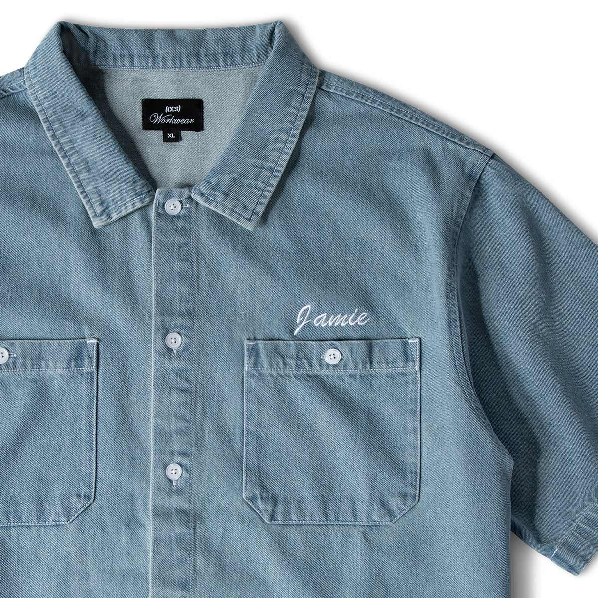 CCS Custom Embroidered Work Shirt - Light Blue Denim - Image 3