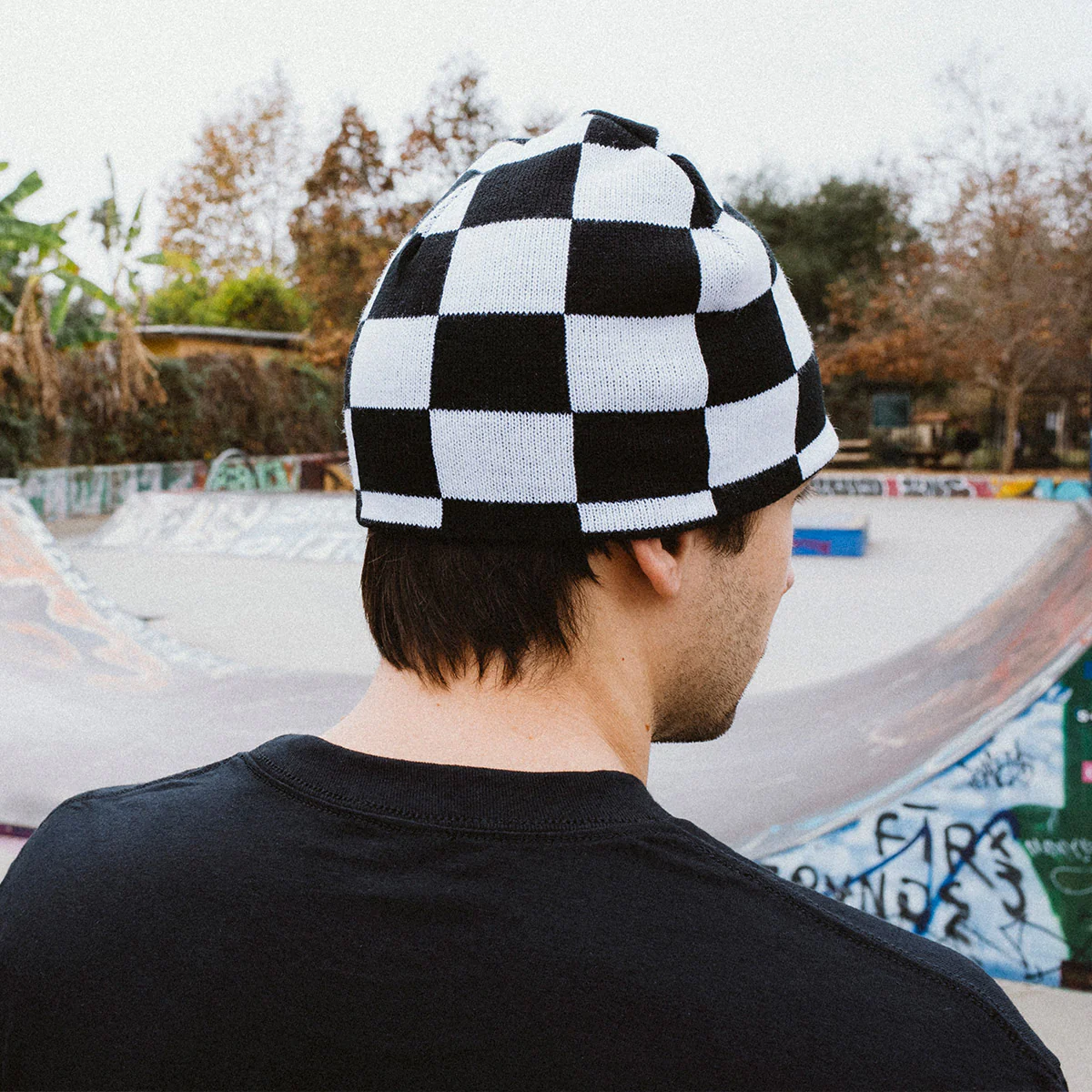 CCS Reversible Checkerboard Skully Beanie - Black/White - Image 5