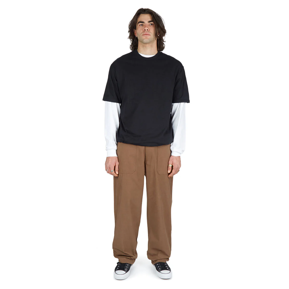 CCS Wide Leg Herringbone Pants - Brown - Image 3