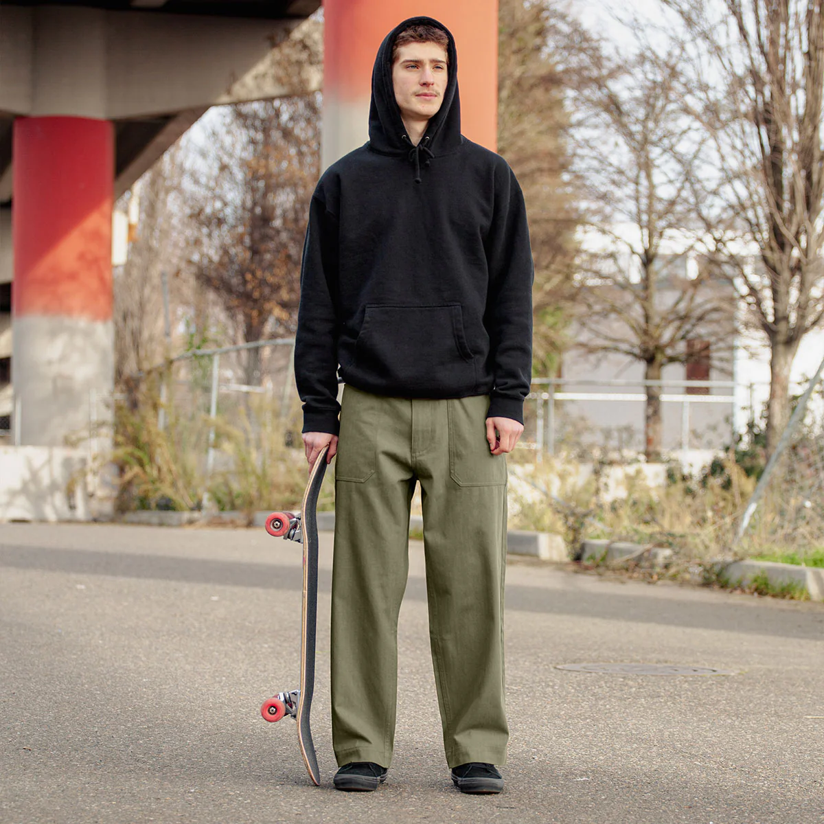 CCS Wide Leg Herringbone Pants - Olive - Image 2