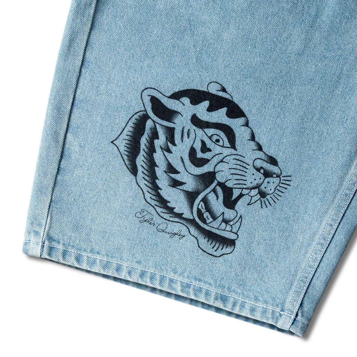 CCS x Tyler Quigley Big Cats 97 Star Denim Shorts - Rinsed Blue - Image 4