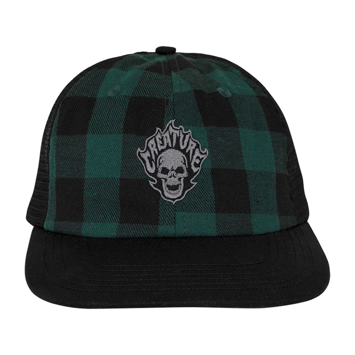 Creature Bonehead Flame Wash Mesh Trucker Hat - Green Flannel - Image 3