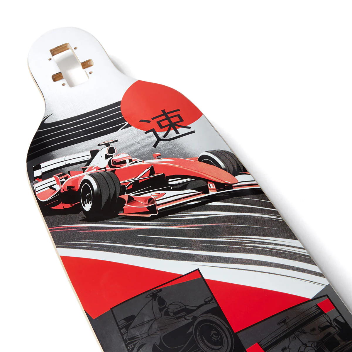 Daddies Race Car Foil Drop Thru Longboard Complete - Silver Foil/Red - Image 3