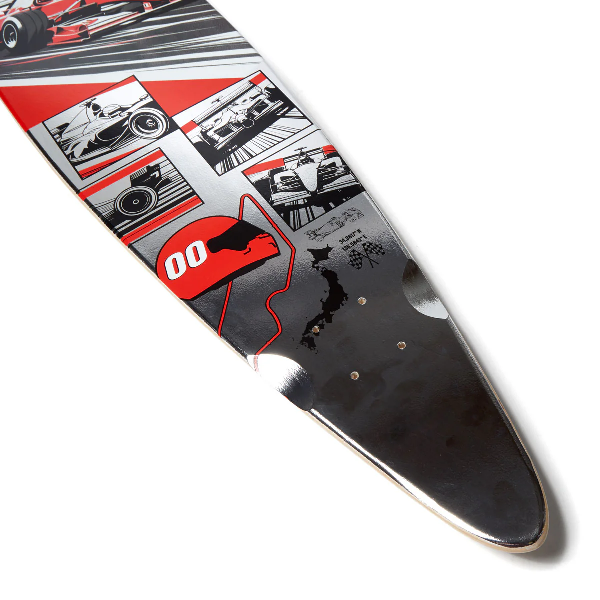 Daddies Race Car Foil Pintail Longboard Complete - Silver Foil/Red - Image 4