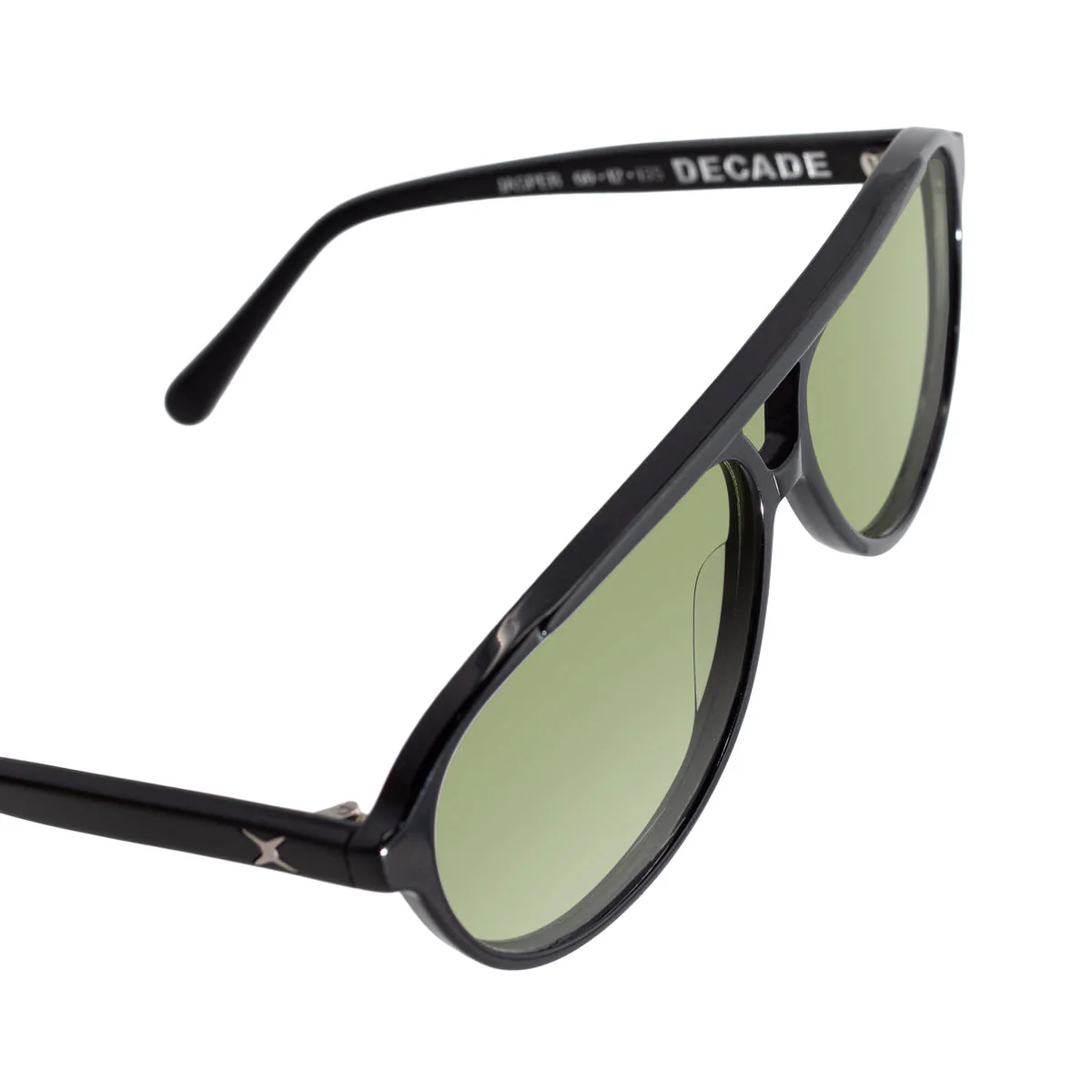 Decade Jasper 80s Sunglasses - Gloss Black Acetate/Green CR39 - Image 5