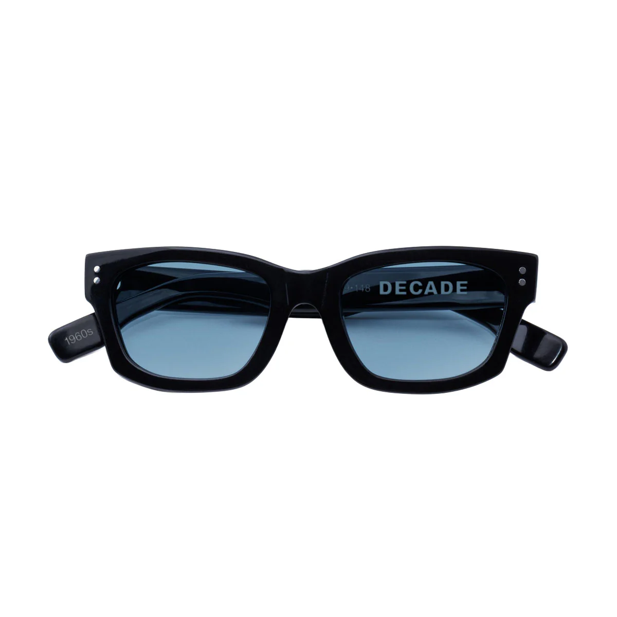 Decade Milton 60s Sunglasses - Gloss Black Acetate/Blue CR39 - Image 3
