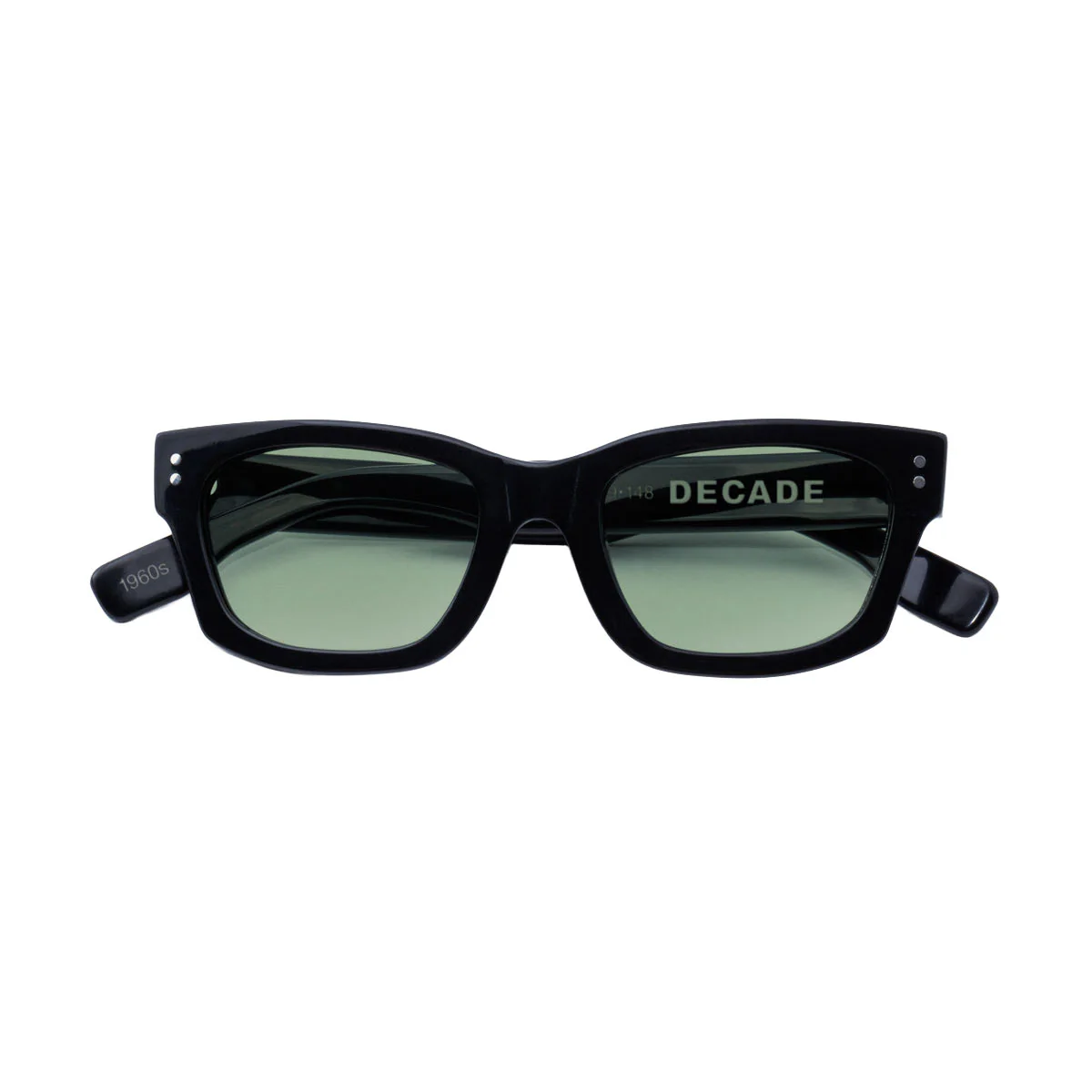 Decade Milton 60s Sunglasses - Gloss Black Acetate/Green CR39 - Image 3