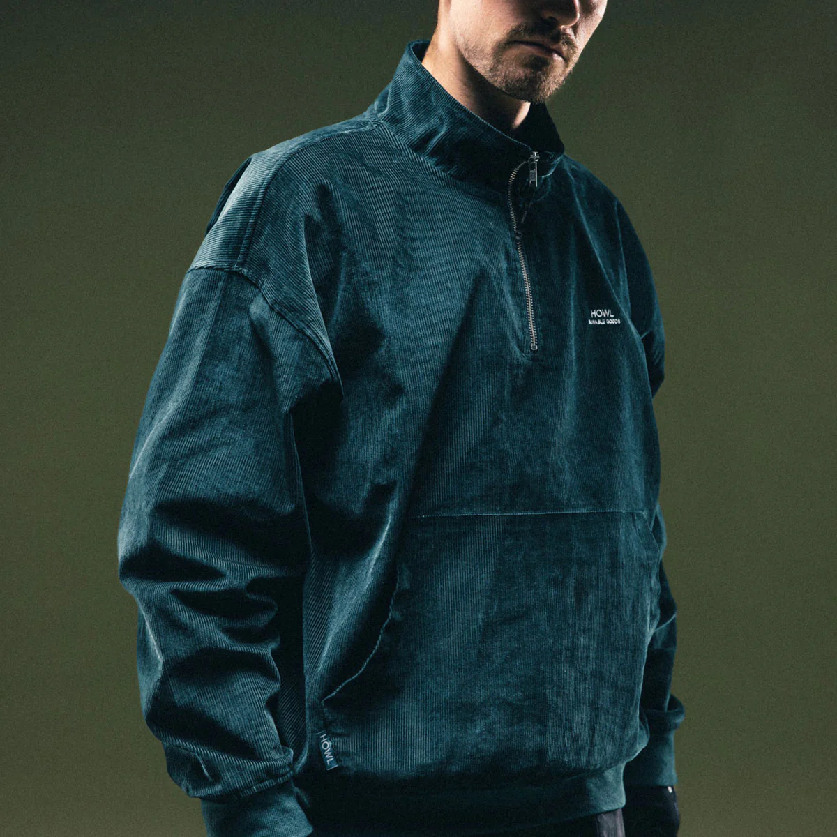 Howl Corduroy Half Zip Jacket - Green - Image 3
