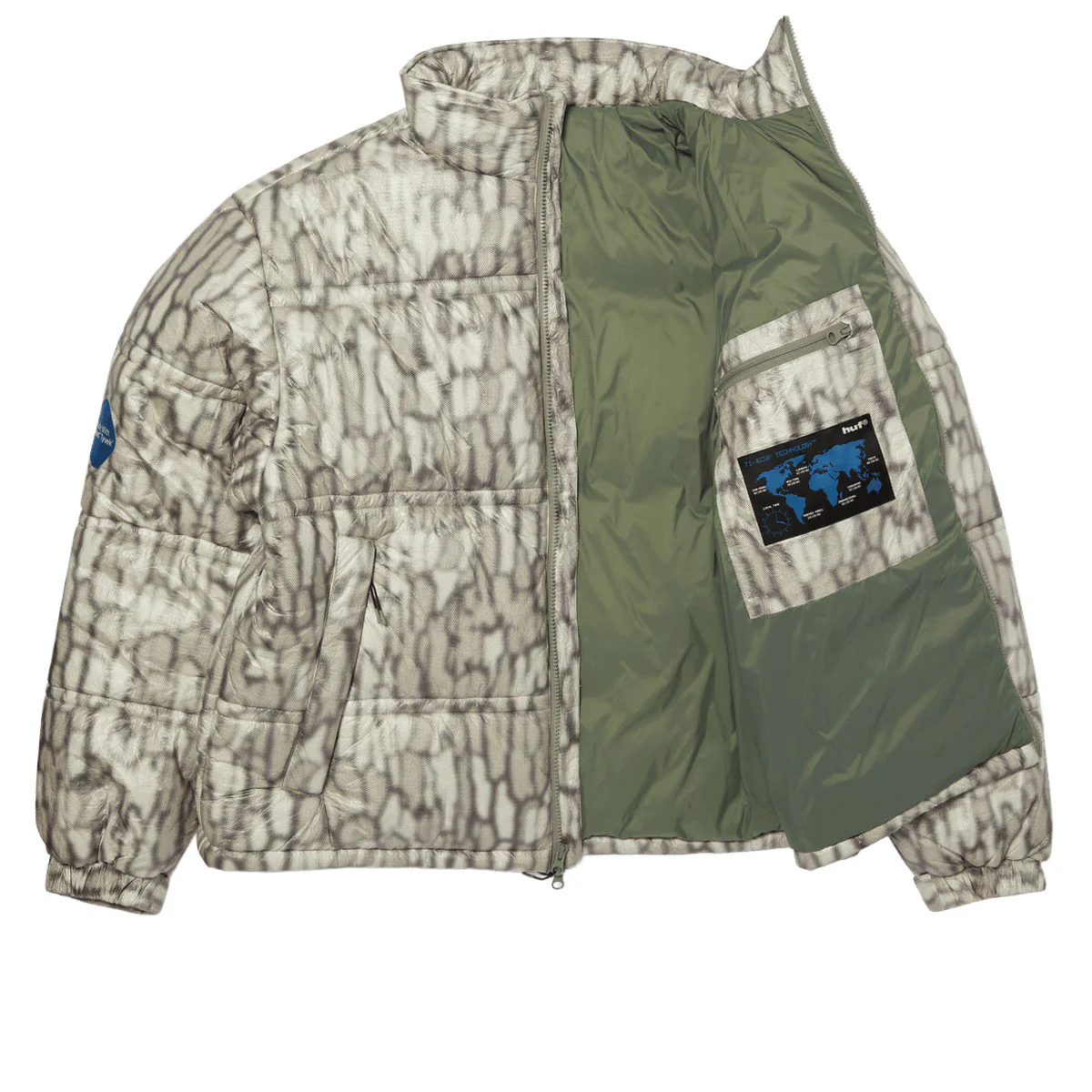 HUF 89 Warped Camo Tyvek Puffer Jacket - Muted Camo - Image 2