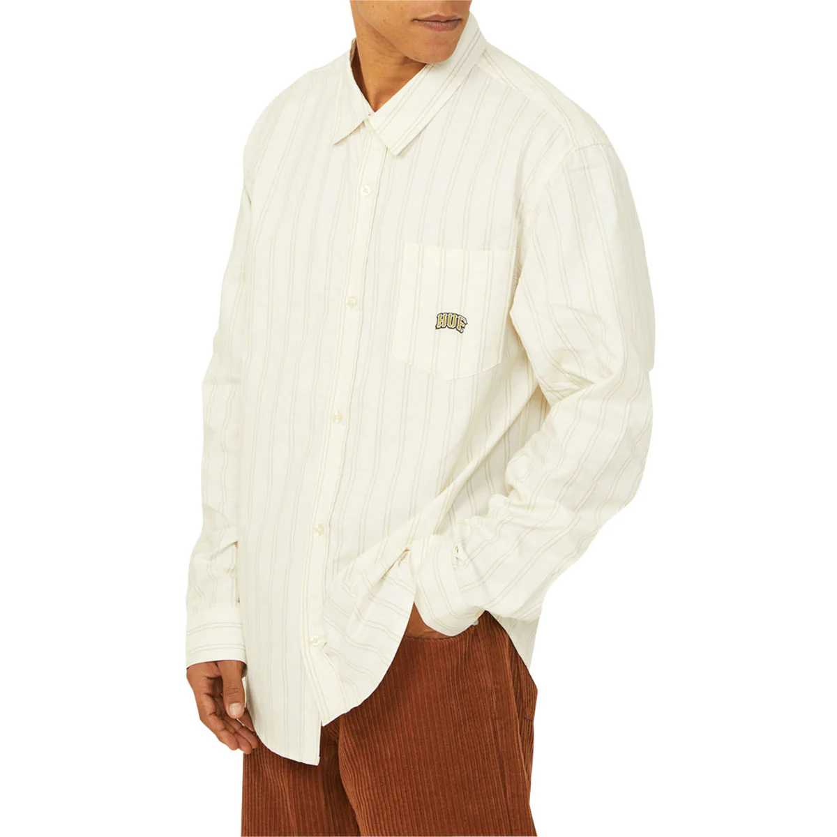 HUF Classic Arch Long Sleeve Oxford Shirt - Bleach - Image 5