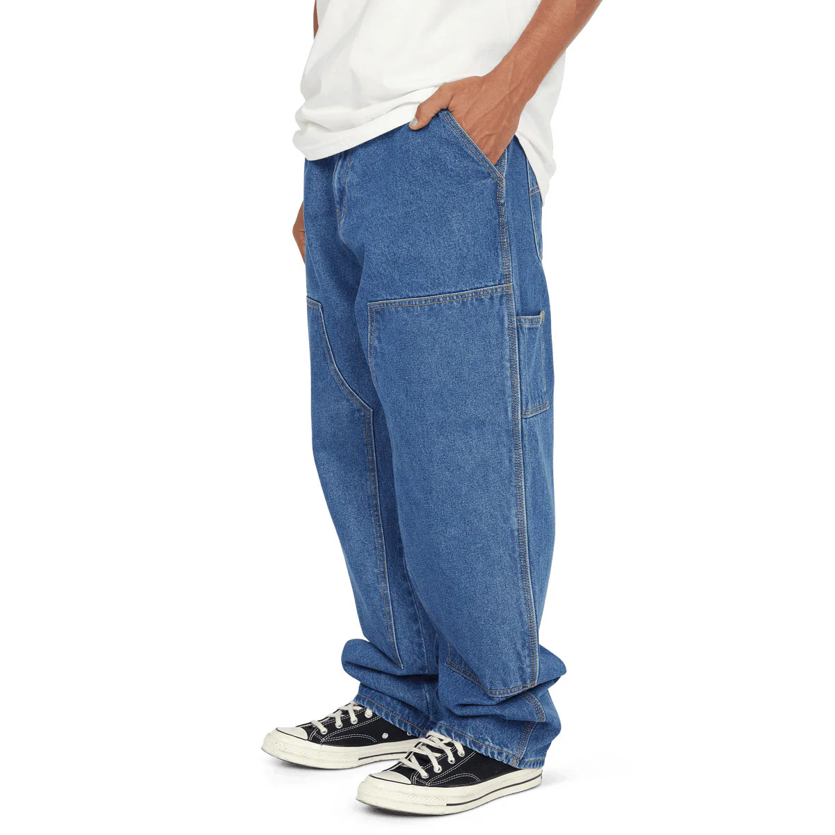 HUF Kinda Loose Double Knees Jeans - Stone Wash Indigo - Image 3