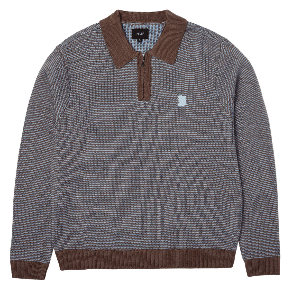 HUF Megablast Two Tone Waffle Sweater - Washed Blue/Moss - Image 2