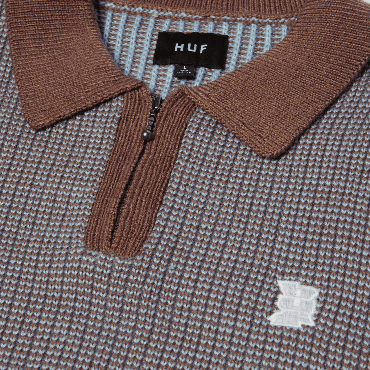 HUF Megablast Two Tone Waffle Sweater - Washed Blue/Moss - Image 4