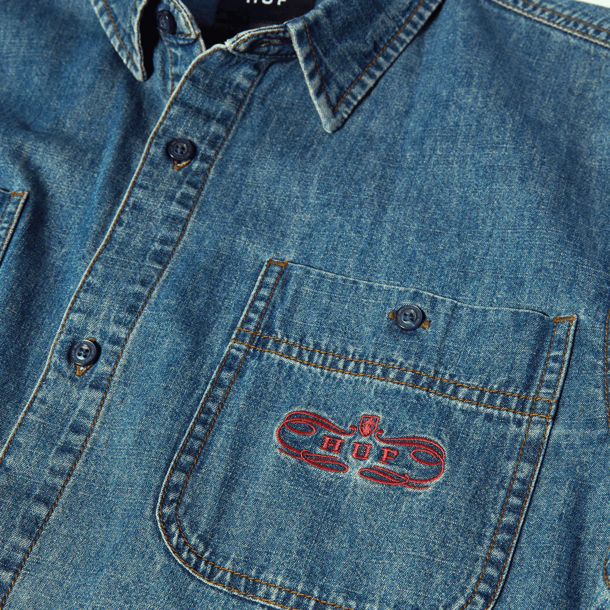 HUF Worldwide Clothiers Denim Long Sleeve Shirt - Indigo - Image 2