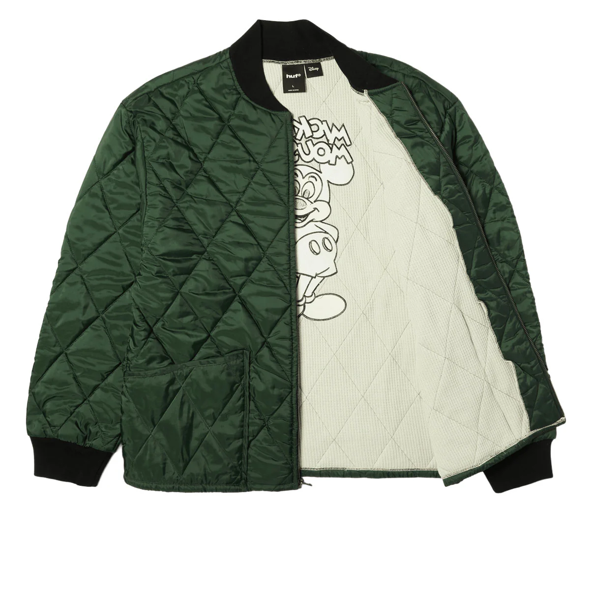 HUF x Mickey Mouse Quilted Work Jacket - Forest Green - Image 3
