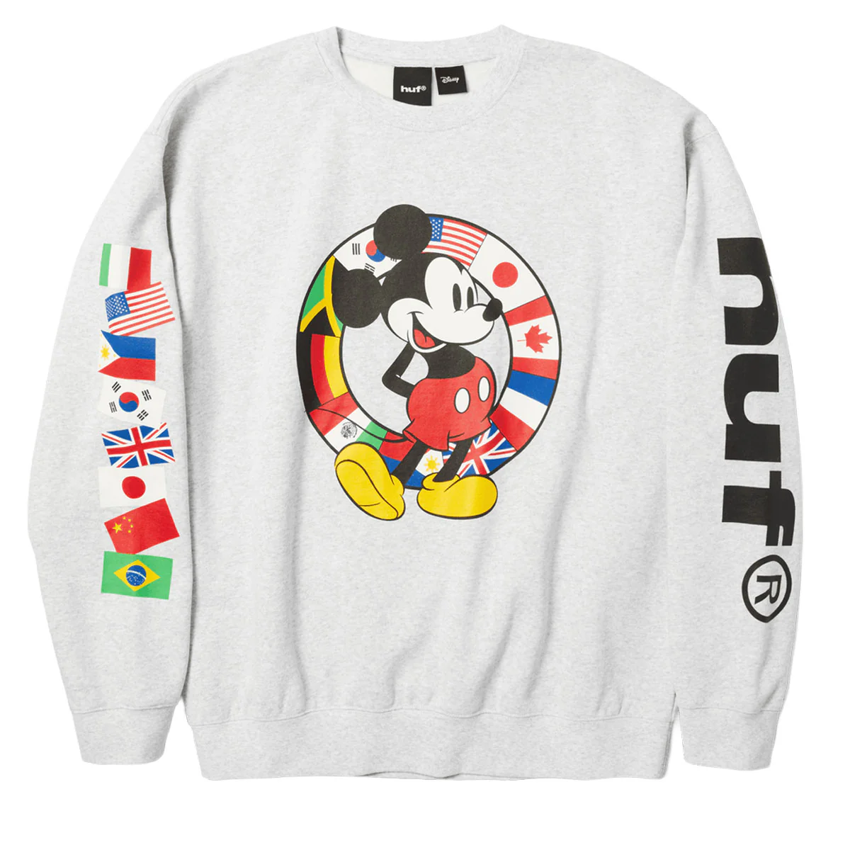 HUF x Mickey Mouse Worldwide Tour Sweatshirt - Heather Grey - Image 3