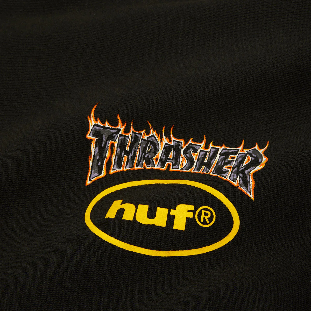 HUF x Thrasher Meltdown Heavyweight Hoodie - Washed Black - Image 3