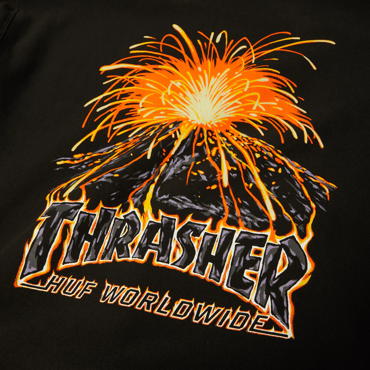 HUF x Thrasher Meltdown Heavyweight Hoodie - Washed Black - Image 4