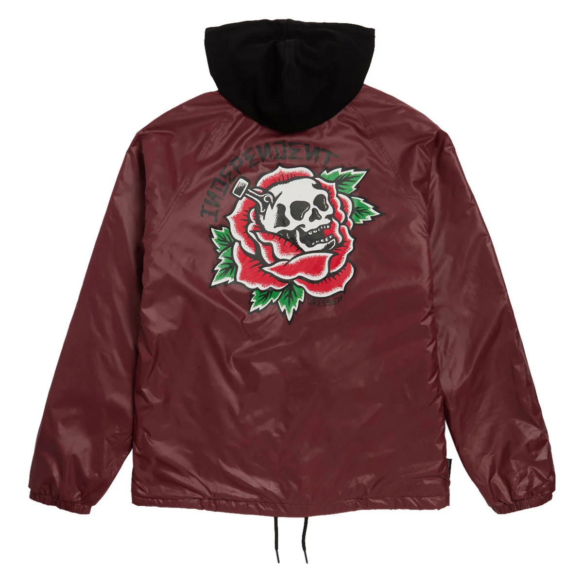 Independent Dressen Skull Rose Hooded Windbreaker Jacket - Burgundy - Image 2